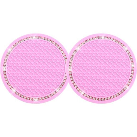 Pink Car Cup Coaster Bling Vehicle 2 Pack Rhinestone Diamond Universal Insert - Picture 1 of 4